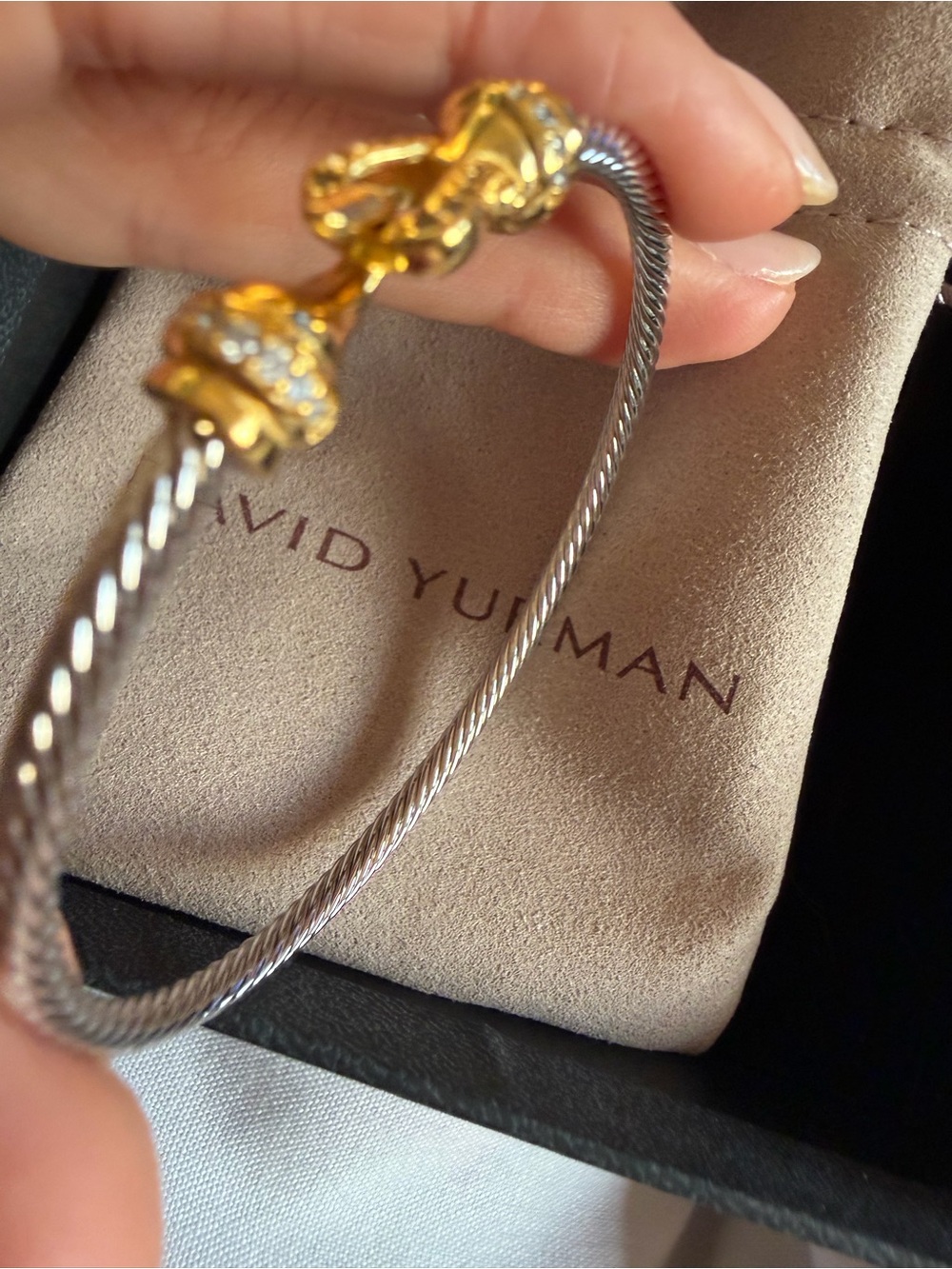 David Yurman Sterling Silver 18K Gold Diamond Cable Hook Bracelet Medium M Box - Picture 17 of 17